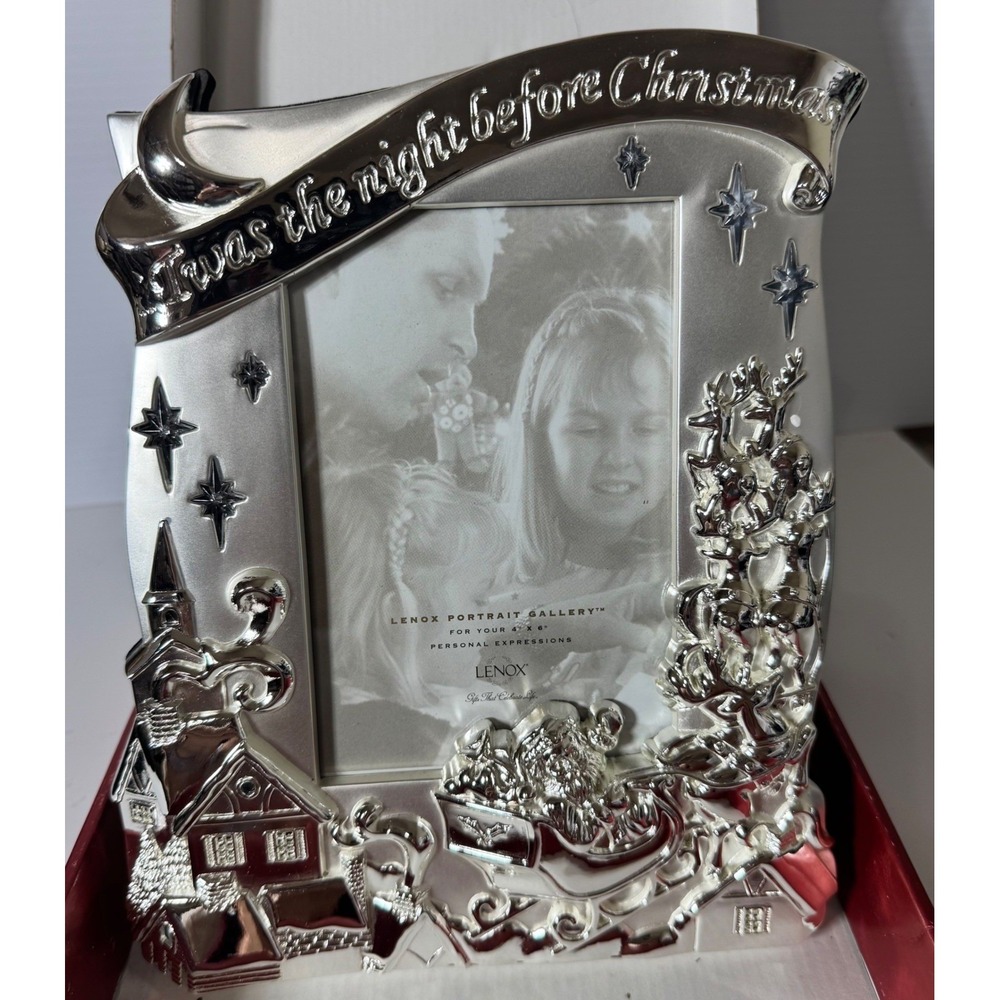 Lenox Santa Claus Lighted Picture Frame 4x6 Silverplate Twas The Night Christmas